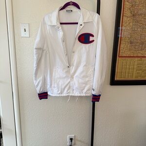 Champion Jacket Men’s Small VGUC white with red and blue accents